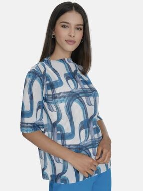 Calvin Klein Women's Printed Mesh Blouse - Corsica Multi Size XL NWT